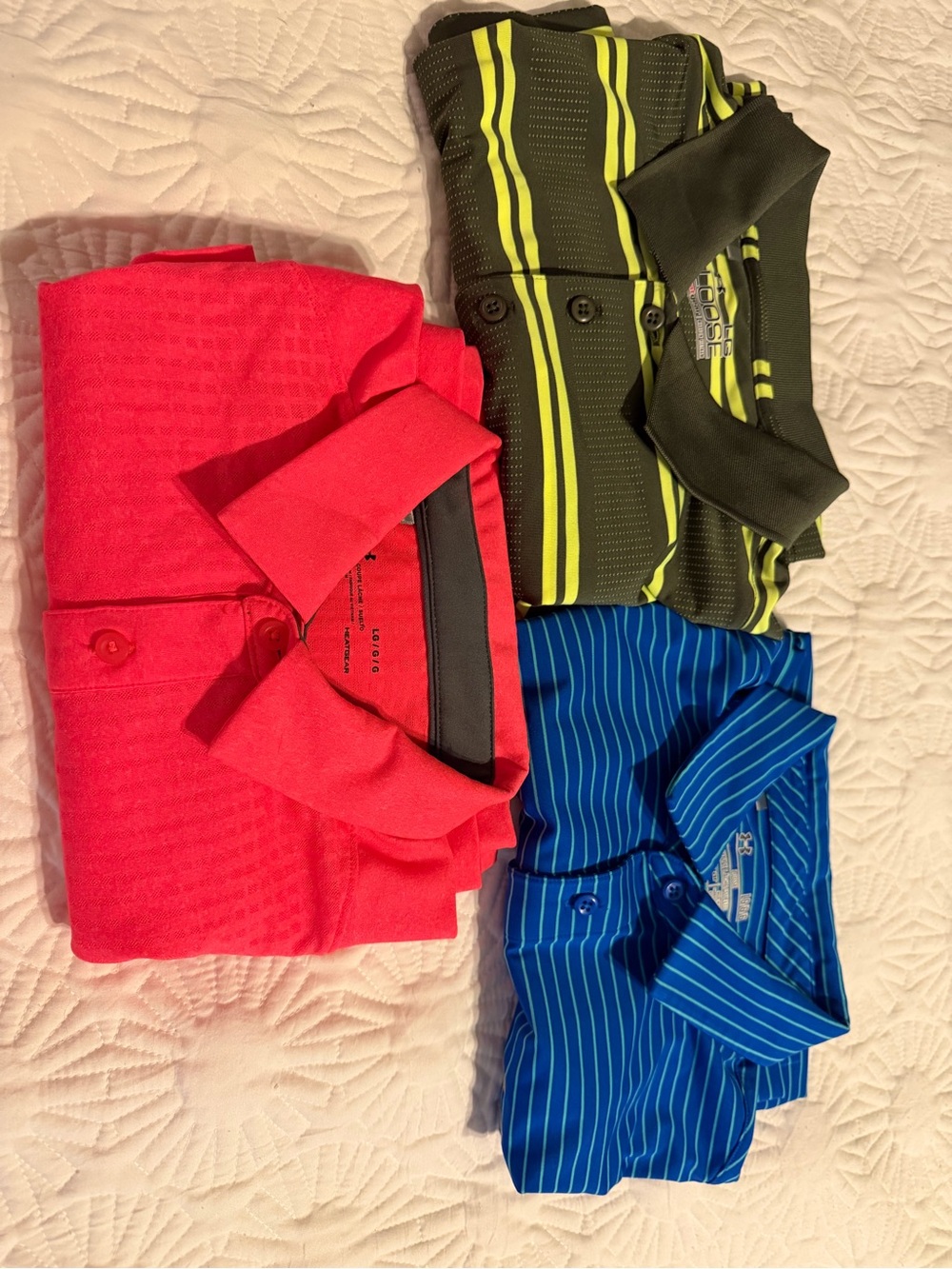 Under Armour Men’s Polo Trio - Neon Green Stripe, Bright Red, Royal Blue